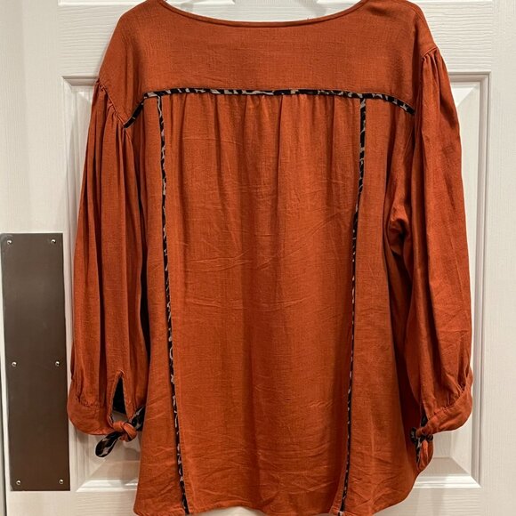 John Mark Orange Tunic Top Blouse Long Sleeves w/ Tie Wrists Buttons Women's XL - Picture 2 of 12
